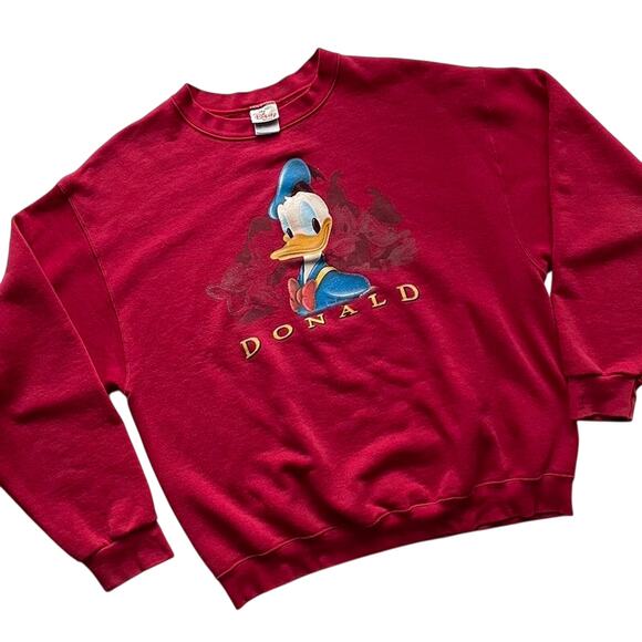 Vintage Donald Duck Walt Disney Red 90s Cartoon Crewneck Size Large - Picture 1 of 3